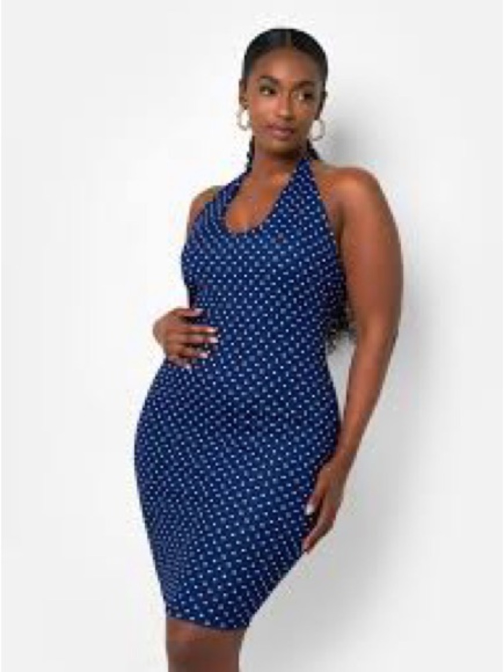 Rebdolls Navy & White Polka Dot Halter Midi Dress